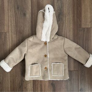 Zara Cozy Tan Baby Jacket with Sherpa Lining